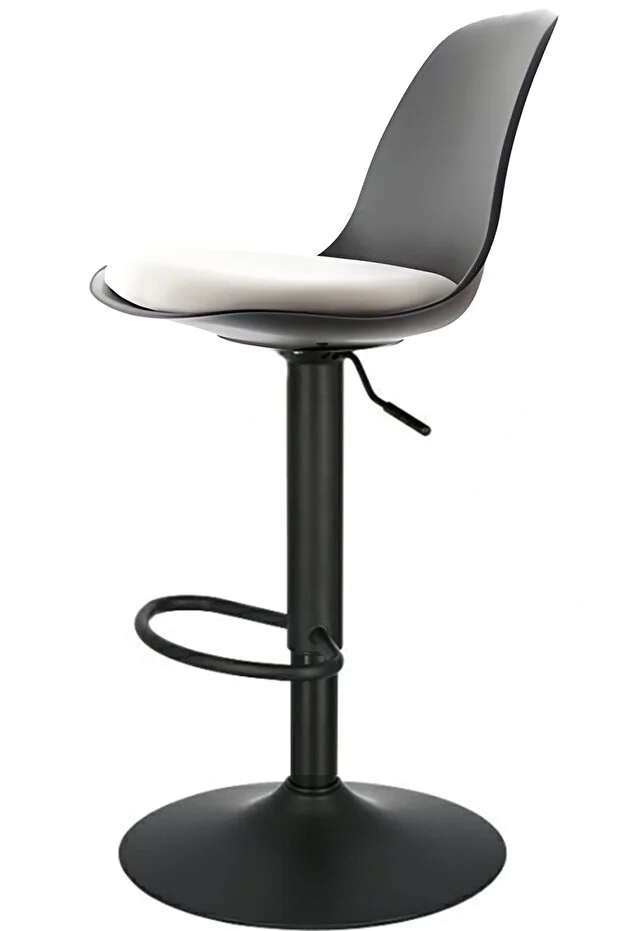 Nadya Bar Sandalyesi - Beyaz Deri - Mat Siyah Ayaklı Yüksek Bar Taburesi  2